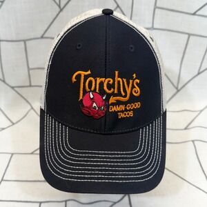 Ouray Torchy's Tacos Trucker Hat OSFM Black White Mesh Snapback Cap